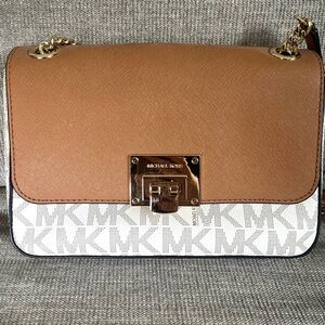 Vintage Michael Kors Brown and White Monogram Crossbody Bag